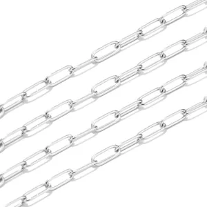 Detailed close-up of silver stainless steel paperclip chain links, perfect for DIY jewelry.