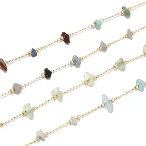 Cadena de collar de acero inoxidable con piedras naturales para joyas hechas a mano.