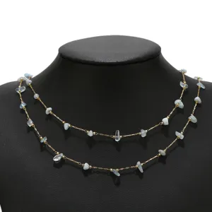Collar de piedras trituradas de doble capa de acero inoxidable, cadena de clavícula para joyería.