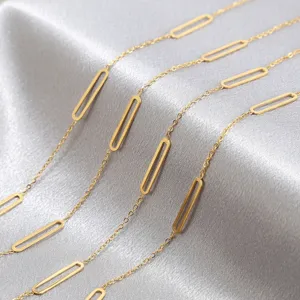Detail view of elegant gold paperclip chain necklace with geometric stainless steel links for DIY.