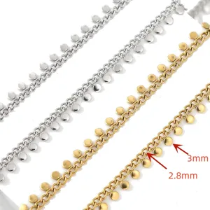 Stainless steel chain detail showing 2.8mm and 3mm disc drop links for DIY jewelry making.