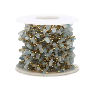 Cadena de piedras naturales en rollo, alambre dorado con cuentas para hacer joyas DIY.