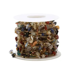 Cadena de cuentas de astillas de piedras preciosas DIY de acero inoxidable bobina de joyas