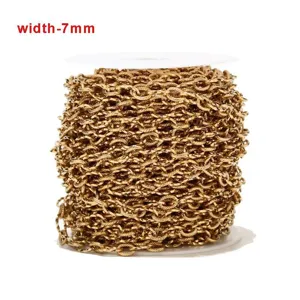 Edelstahl Kordelkette Rolle, 7mm Breite goldene DIY Schmuckherstellung Kette fuer Handwerk.
