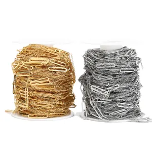 Stainless steel paperclip chain roll for DIY jewelry making, gold and silver color options.