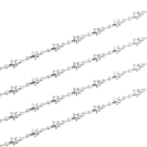 Silver star chain for DIY jewelry making, stainless steel pentagram charm necklace component link.
