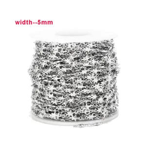 Stainless steel star chain roll, 5mm width bulk DIY necklace chain for jewelry making.