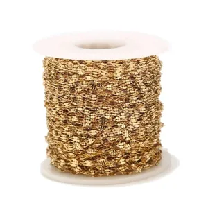 Gold textured chain spool detail, DIY jewelry making accessory crafting supply component.