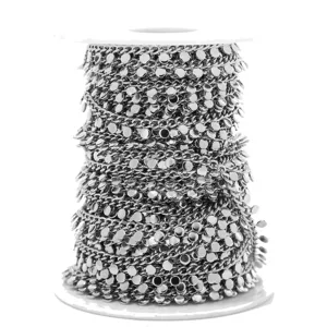 Stainless steel disc chain detail view, DIY jewelry making necklace bracelet supply.