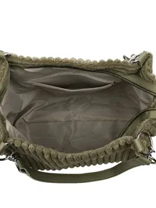 Sac cabas en velours côtelé vert pour femme, grand sac bandoulière décontracté pour le quotidien.