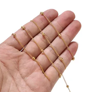 Gold stainless steel bead chain detail view, perfect for DIY jewelry making and accessories.