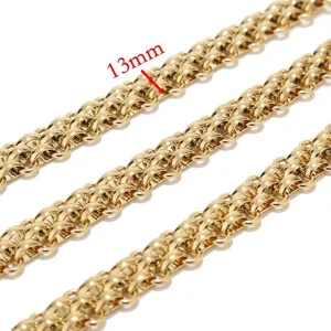 Close-up detail of 13mm double row gold metal chain for DIY necklace bracelet making.