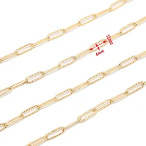 Gold plated stainless steel embossed chain detail, 4x12mm size for DIY jewelry making.