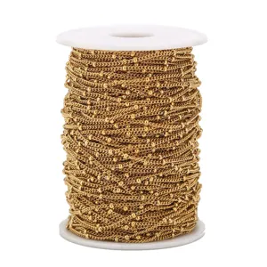 Gold stainless steel beaded chain detail, perfect for DIY jewelry making and necklaces.