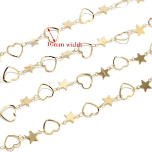 Wholesale 18k gold plated stainless steel hollow heart and star charm chain jewelry accessories 10mm