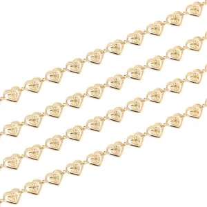 Stainless steel gold plated hollow heart chain close up, perfect for DIY jewelry making.