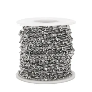 Stainless steel bead chain spool detail view for DIY jewelry making and craft necklace projects.