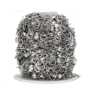 Stainless steel heart chain detail, jewelry making supply, bulk spool for DIY crafts.