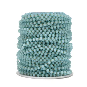 Light blue faceted crystal glass beaded chain spool for DIY jewelry making crafts roll