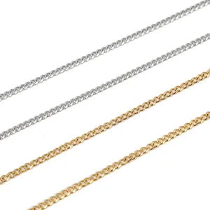 Roestvrijstalen zesvlak gepolijste ketting halsketting set, goud en zilver hoofdaanzicht display.