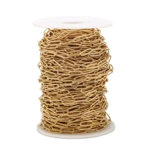 Stainless steel paperclip chain spool for DIY jewelry making, gold plated 4x12mm men necklace craft accessories.