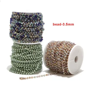 Colorful crystal glass beaded chain stainless steel DIY jewelry making supplies 3.5mm