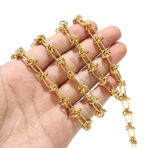 Cadena de Acero Inoxidable Cadena de Nudo Abierto Joyería DIY Collar Pulsera Accesorios de Ropa Cadena de Metal Chapado en Oro de 18K
