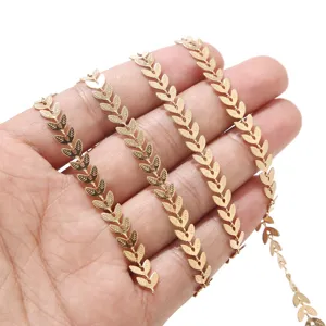 Gold stainless steel leaf chain detail, perfect for DIY jewelry making and stylish anklets.