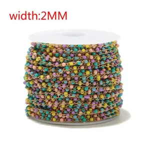 Close-up detail view of 2mm colorful beaded chain on spool for creative DIY jewelry design.