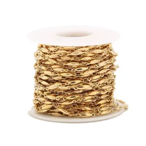 Close-up of 18k gold plated stainless steel bar chain jewelry making DIY accessories spool roll.
