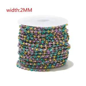 Colorful beaded chain detail view, 2mm titanium steel chain with multi-color beads for DIY jewelry.