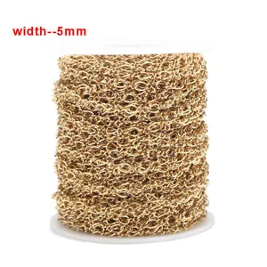 Detail view of 5mm gold stainless steel twist chain spool, perfect for DIY jewelry crafting.