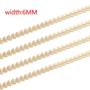 Stainless steel gold leaf chain detail, 6mm width, durable 304 material for DIY jewelry making.
