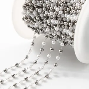 Chaîne de Perles en Acier Inoxydable Fabrication de Bijoux DIY Chaîne de Perles Artificielles et Perles en Métal pour Collier Bracelet