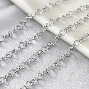 Stainless steel twist chain detail view, durable metal link for DIY jewelry making and crafting.