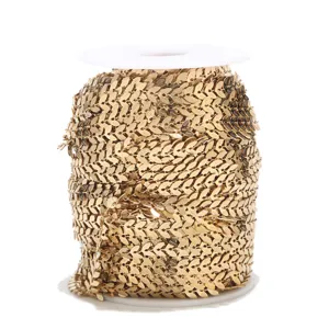 Gold leaf chain detail view, stainless steel DIY jewelry making supply, elegant design.