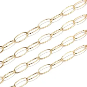 Cadena de eslabones ovalados de acero inoxidable dorado, collar brillante para joyas y bolsos.
