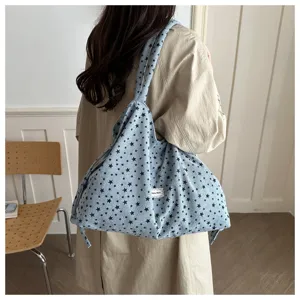 Bolso tote con estampado de estrellas azul claro mujer bolso de hombro lona gran capacidad