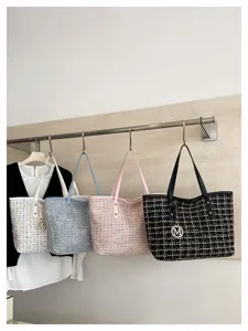 Stijlvolle grote ruitjes schoudertas voor dames, elegante tweed tote tas voor dagelijks gebruik.