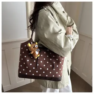 Borsa shopper a pois marrone grande capacità borsa a spalla casual elegante per le donne