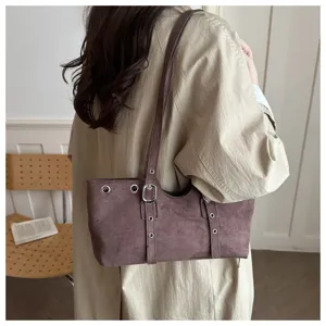 Modische braune Wildleder Umhängetasche für Damen, Retro Schnalle Design, lässige Tasche.