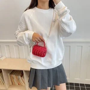 Mini metallic pleated crossbody bag with chain strap vintage fashion women handbag