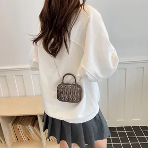 Mini pleated shoulder bag with chain strap and top handle stylish metallic finish accessory