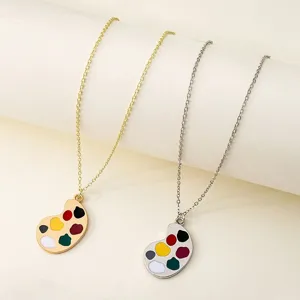 Cute art palette pendant necklace, minimalist gold and silver color chain, retro style jewelry.