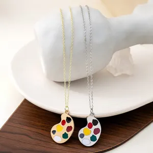 Creative paint palette pendant necklace set, gold and silver color cute jewelry accessory.