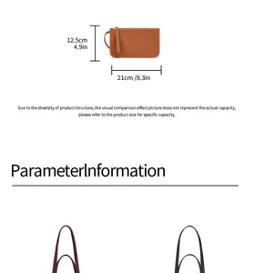 Detailansicht der kompakten braunen Ledermünztasche mit klaren Maßangaben und Reißverschluss.