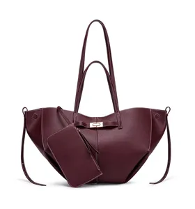 Burgunderrote Leder Handtasche für Damen, elegante Fledermaus Schultertasche mit Clutch Schloss.