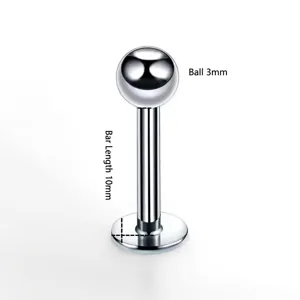 Gioiello per piercing labret in acciaio inossidabile con sfera da 3 mm e asta da 10 mm.