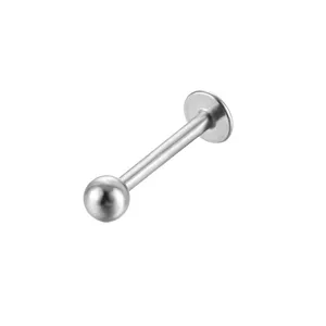 Gioiello piercing labret in acciaio inox con retro piatto e sfera tonda per uso quotidiano.