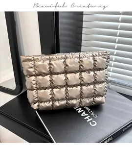 Metalique gewatteerde cosmetische tas puffer clutch minimalisten stijlvolle make-up etui